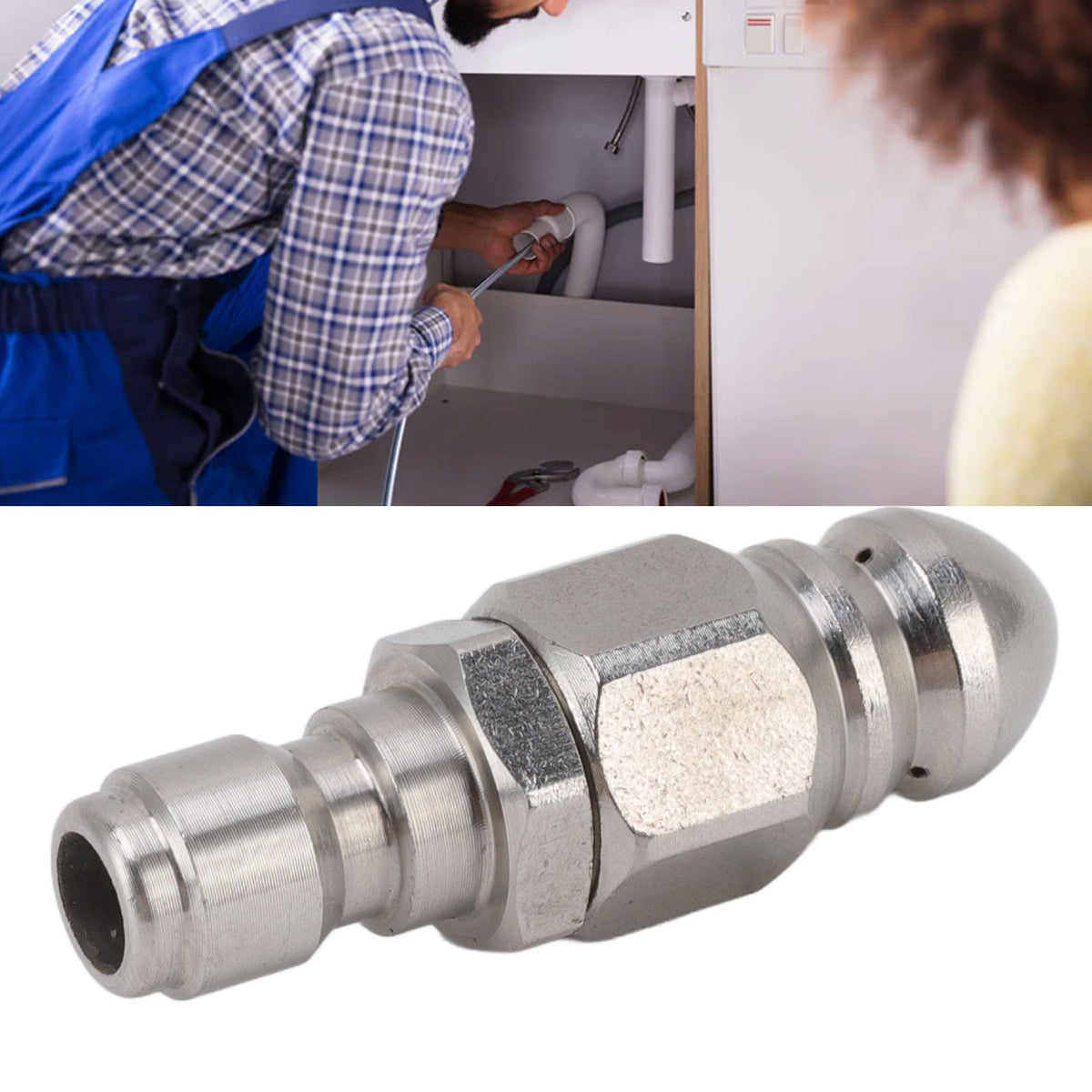 G1/4 Inch Stainless Steel High Pressure Washer Drain Sewer Cleaning Pipe Jetter Spray Quick Plug Drain Hose Nozzle