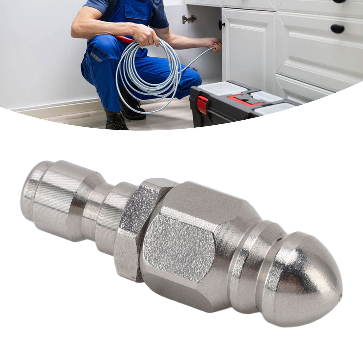 G1/4 Inch Stainless Steel High Pressure Washer Drain Sewer Cleaning Pipe Jetter Spray Quick Plug Drain Hose Nozzle