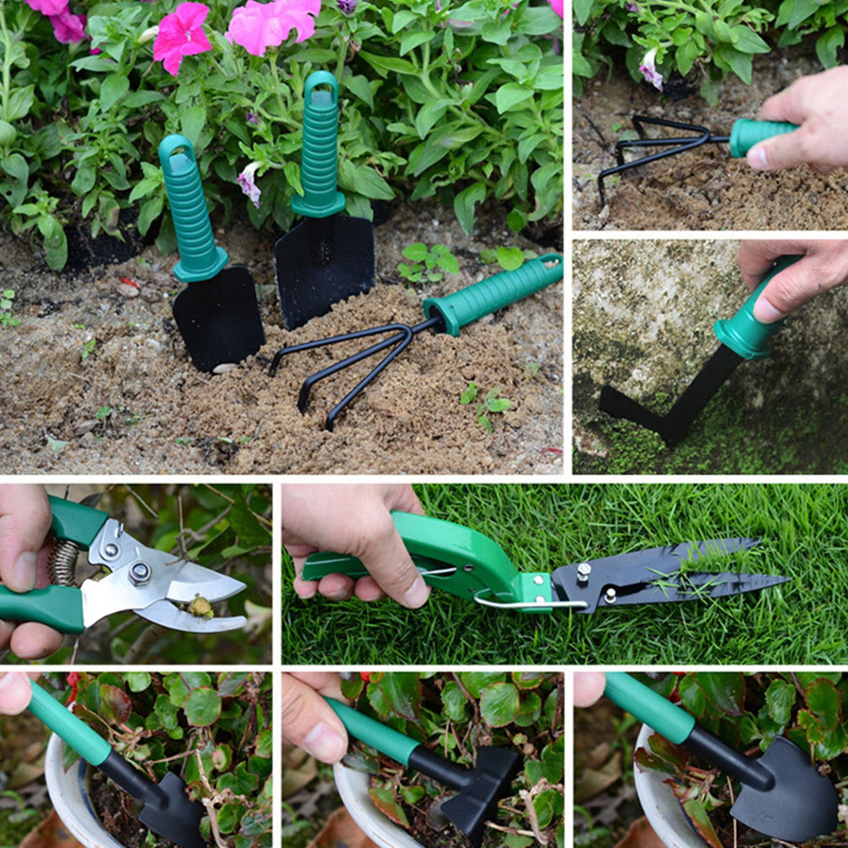 Potted Plant Pruning Shovel Kit Garden Planting Weeding Set Bonsai Trimming Garden Tools Green 10 PCS
