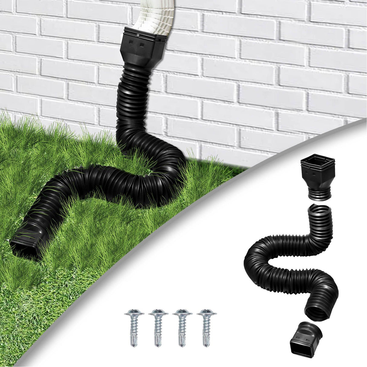 Downspout Extender Retractable Rain Gutter Drainage Pipe Down Spout Drain Extensions Black