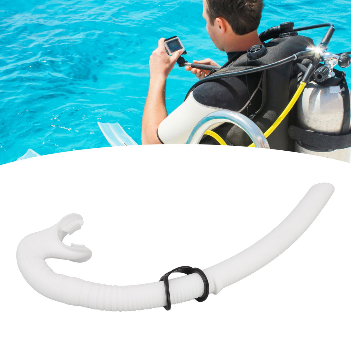 Diving Breathing Tube Foldable Soft Mouthpiece Silicone Freediving Snorkel for Spearfishing Swimming Snorkeling White