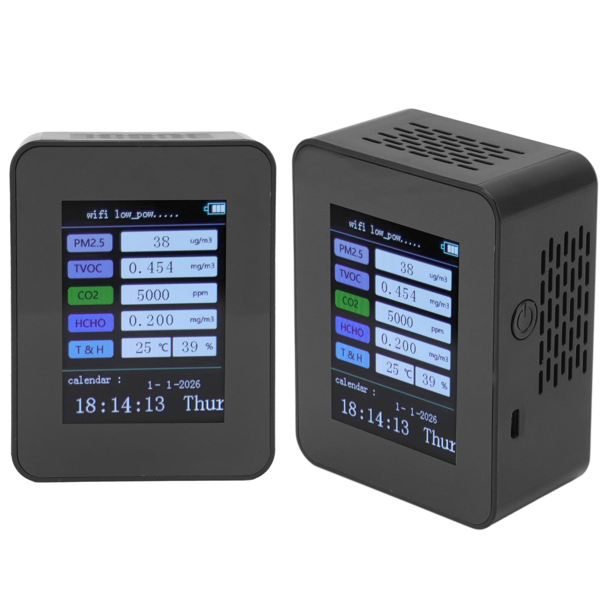 Indoor Air Quality Monitor for TUYA WiFi Smart PM2.5 Formaldehyde Testing 7 in 1 Calendar Time Function Air Quality Detector Black WIFI Version VOC