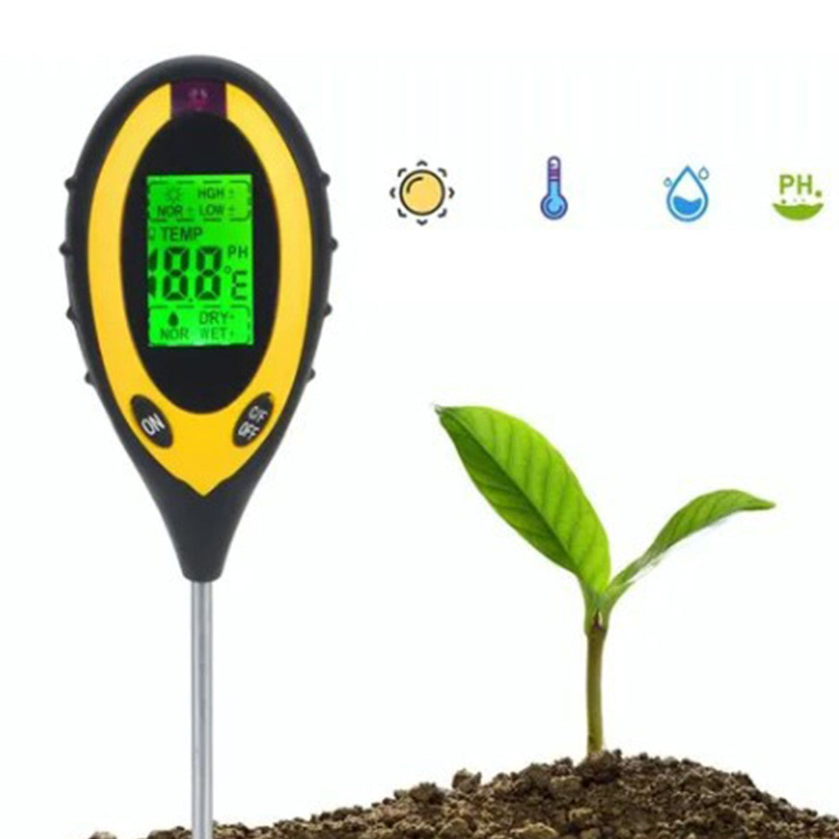 4 In 1 Soil Meter Temperature Sunlight Moisture PH Soil Tester for Family Orchard Agriculture Rice Vegetable Cultivation