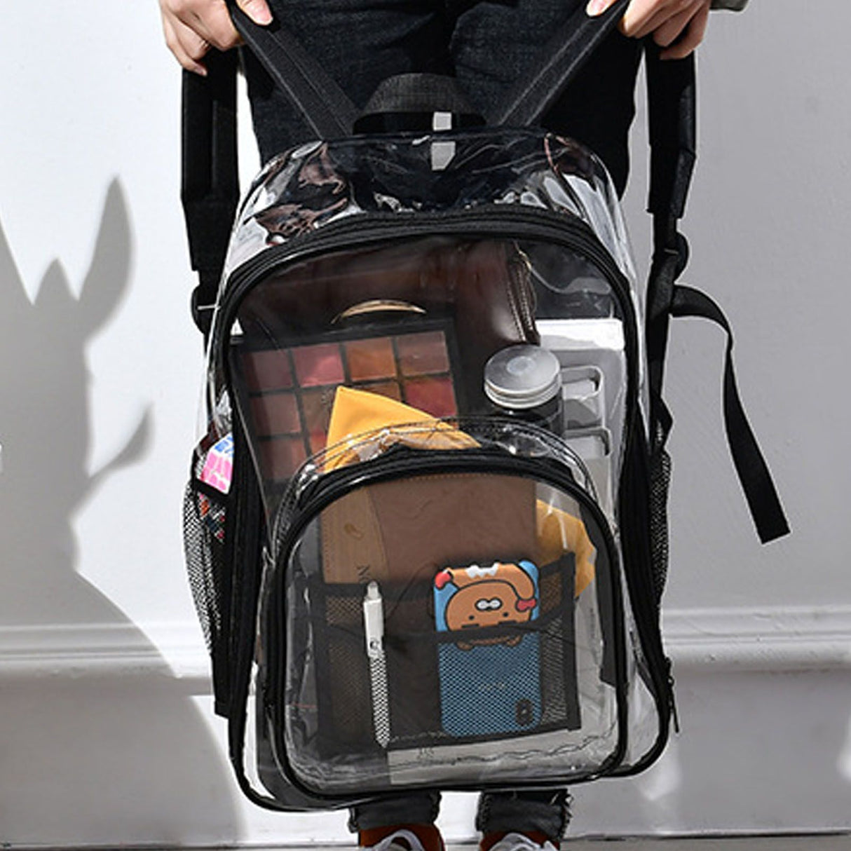 Laptop Backpack School Bags Black Transparent PVC Waterproof Large Capacity for School College Student 36x28x12cm