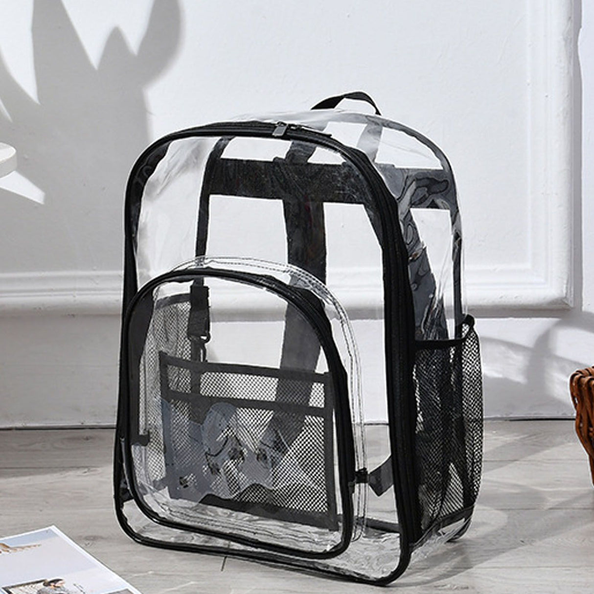 Laptop Backpack School Bags Black Transparent PVC Waterproof Large Capacity for School College Student 36x28x12cm