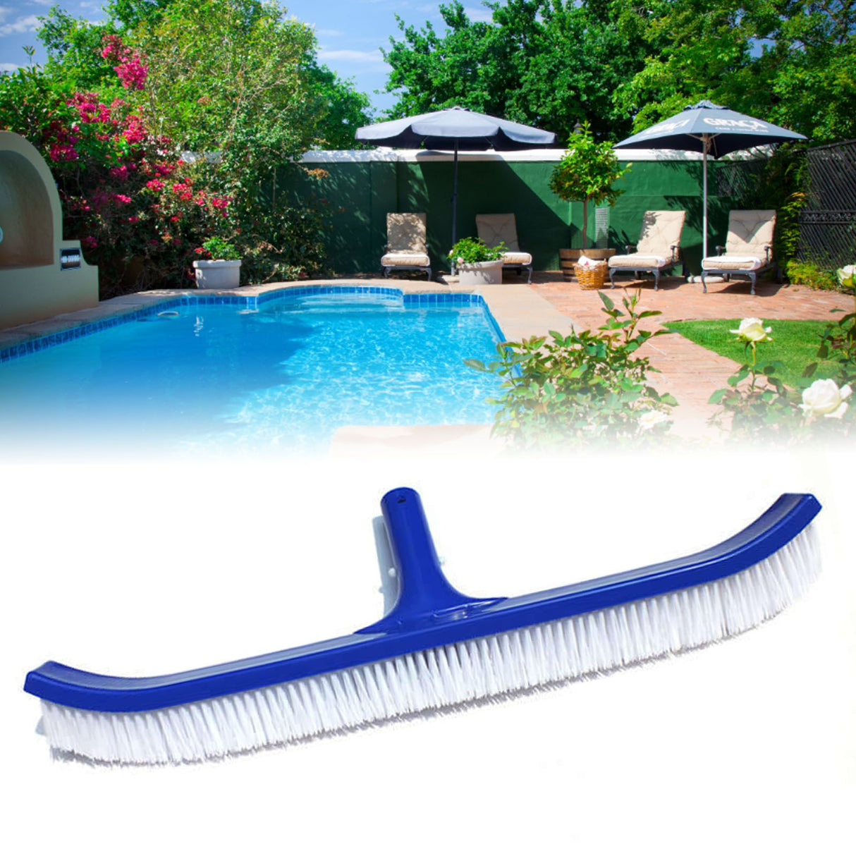 18in Pool Brushes for Cleaning Pool Wall Tile Nylon Bristle Pool Brush Head Curved Ends