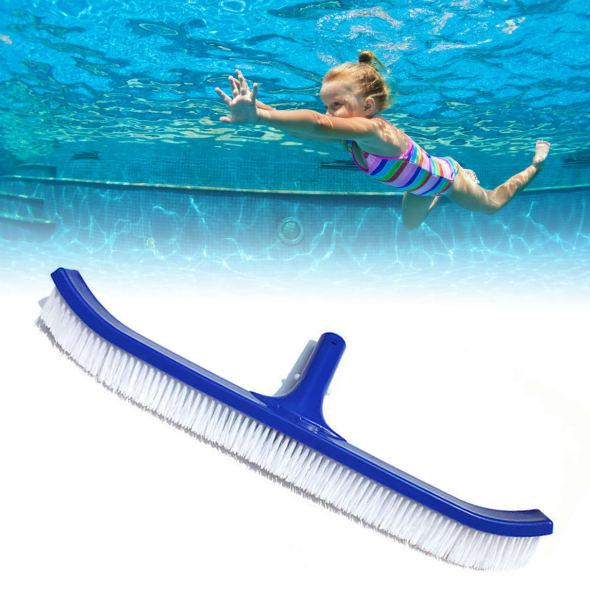 18in Pool Brushes for Cleaning Pool Wall Tile Nylon Bristle Pool Brush Head Curved Ends