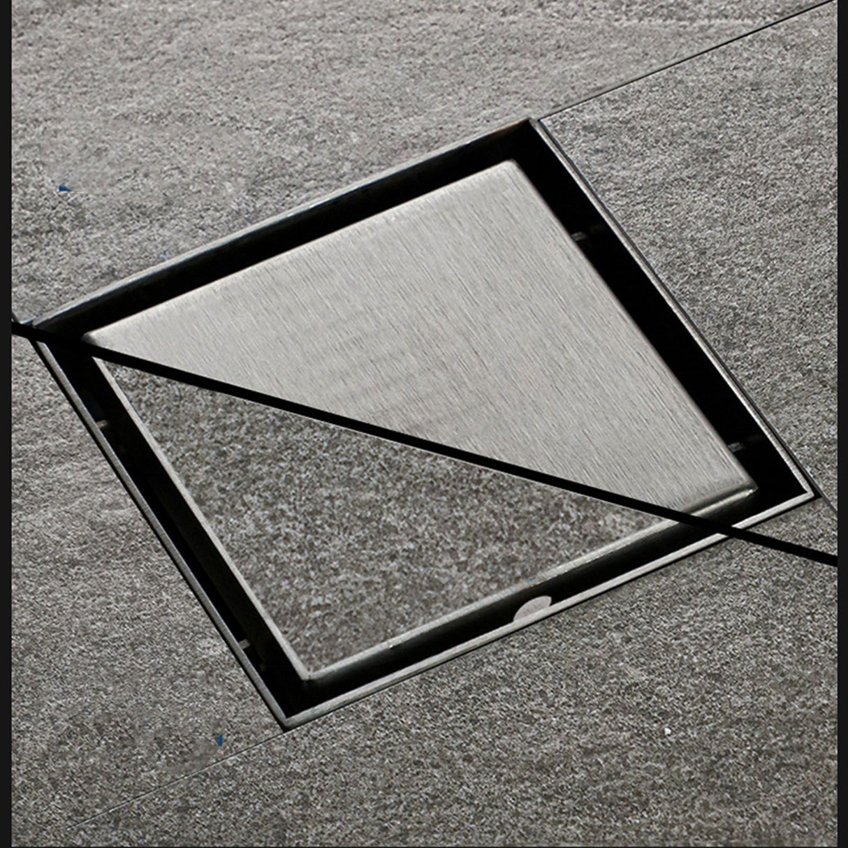 4 Inch Square Invisible Shower Drain Stainless Steel Anti Odor Bathroom Floor Drain 1.3mm Tileable Black