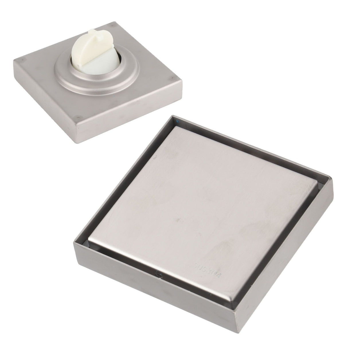 4 Inch Square Invisible Shower Drain Stainless Steel Anti Odor Bathroom Floor Drain 1.3mm Tileable Brushed