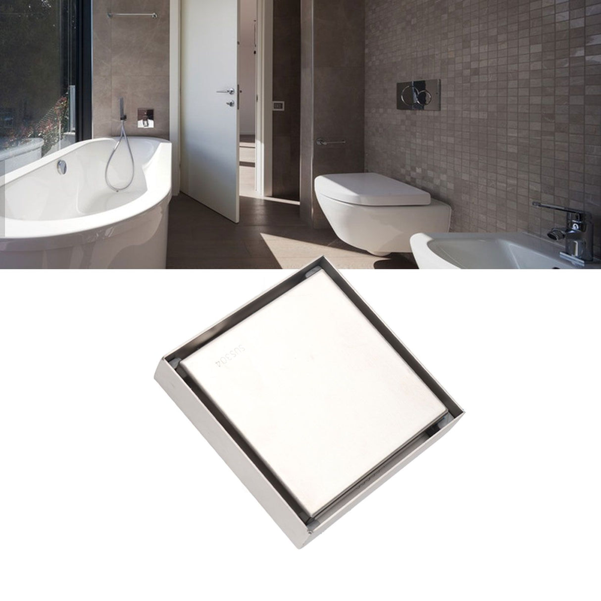 4 Inch Square Invisible Shower Drain Stainless Steel Anti Odor Bathroom Floor Drain 1.3mm Tileable Brushed
