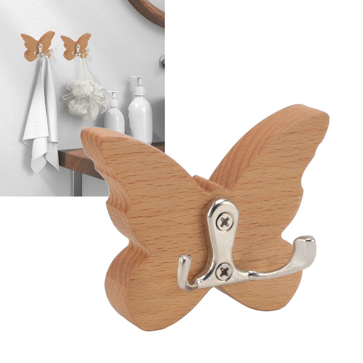 Wooden Butterfly Wall Hook Wood Wall Mounted Hanger for Coat Clothes Hat Towel