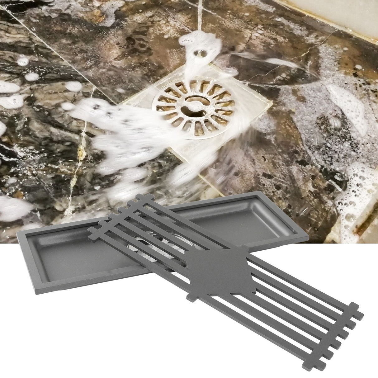 Floor Drain Stainless Steel Rectangle Corrosion Resistance Shower Grate for Kitchen Balcony Hotel 30CM/11.8IN
