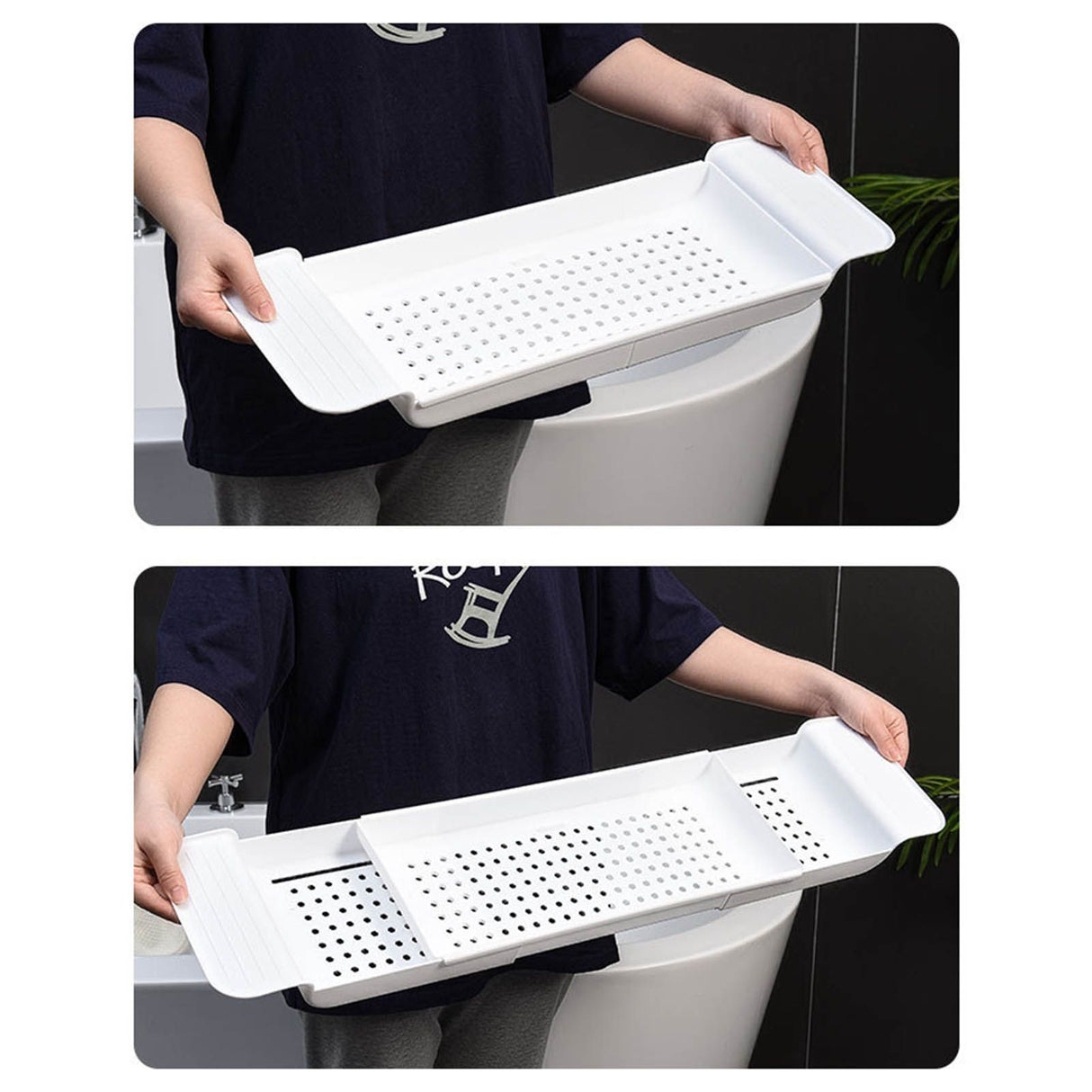 Bathtub Tray Stable Placement Expandable Plastic Material Draining Design Bath Caddy Tub Table for Bathroom White