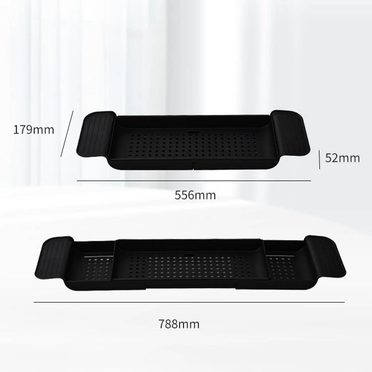 Bathtub Tray Stable Placement Expandable Plastic Material Draining Design Bath Caddy Tub Table for Bathroom Black