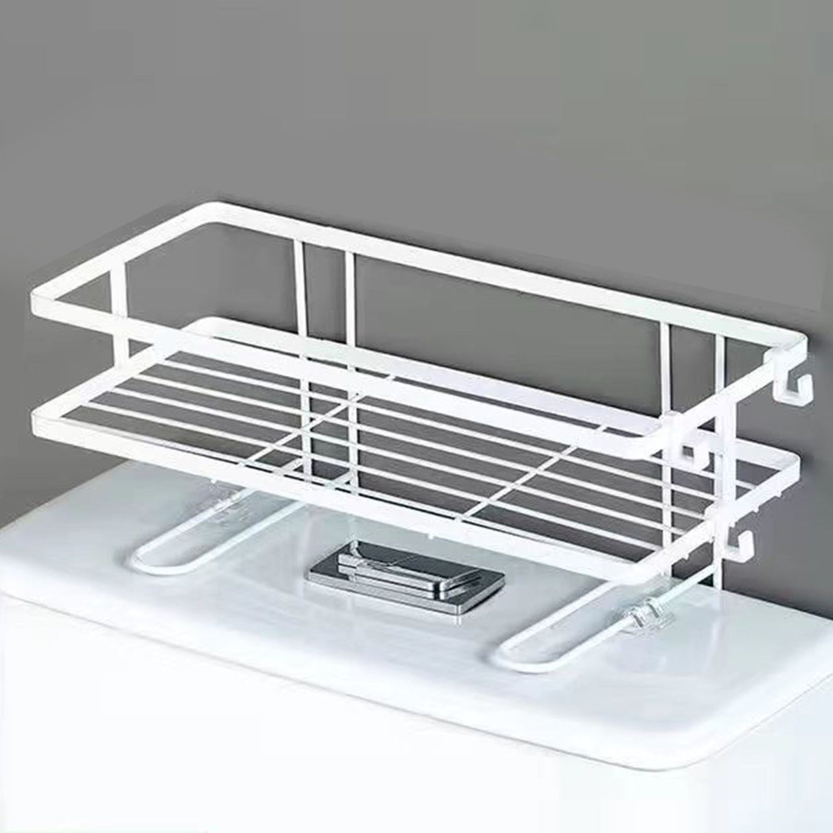 Toilet Shelf Thickening Waterproof Large Capacity Nail Free Installation Iron Over Toilet Bathroom Organizer Single Layer White