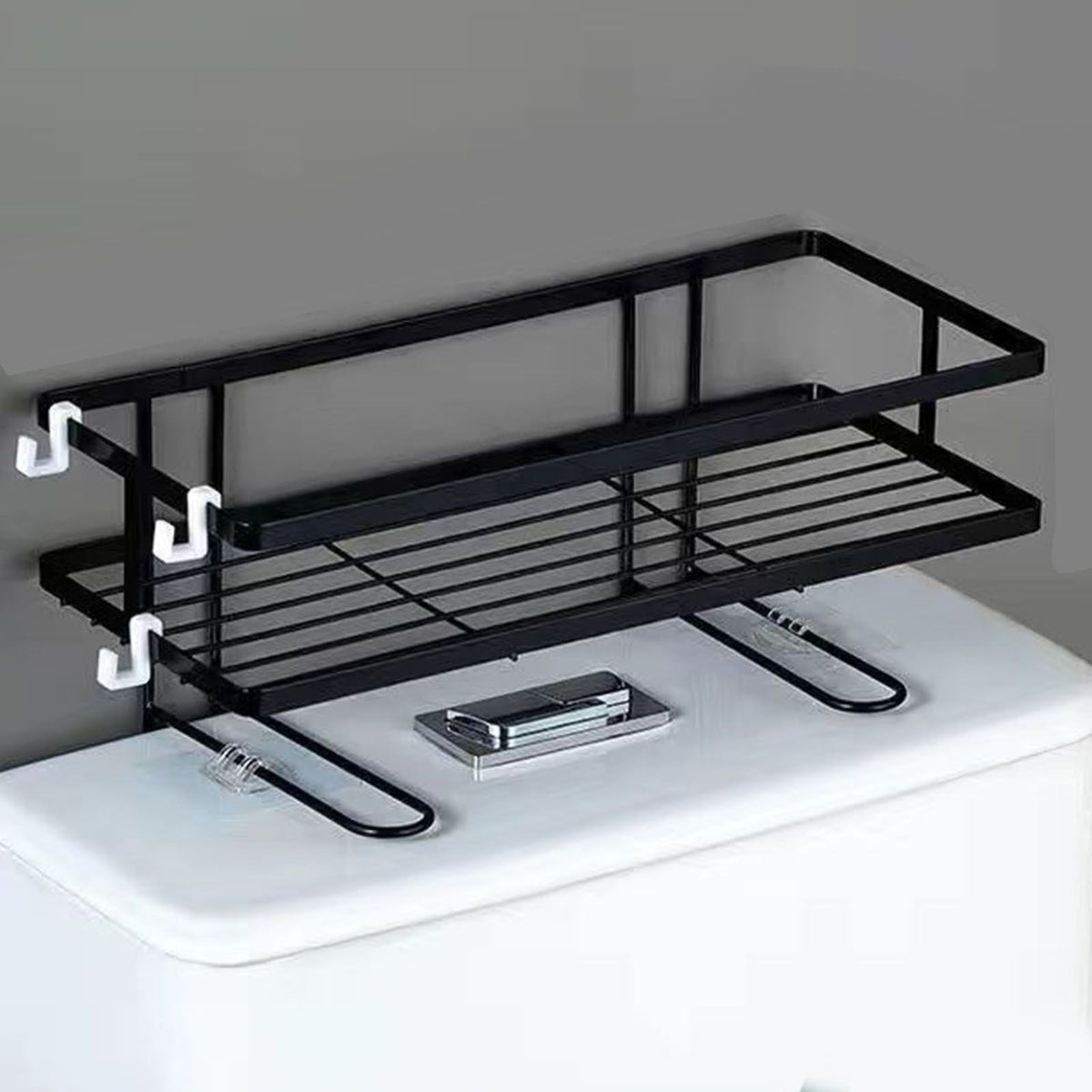 Toilet Shelf Thickening Waterproof Large Capacity Nail Free Installation Iron Over Toilet Bathroom Organizer Single Layer Black