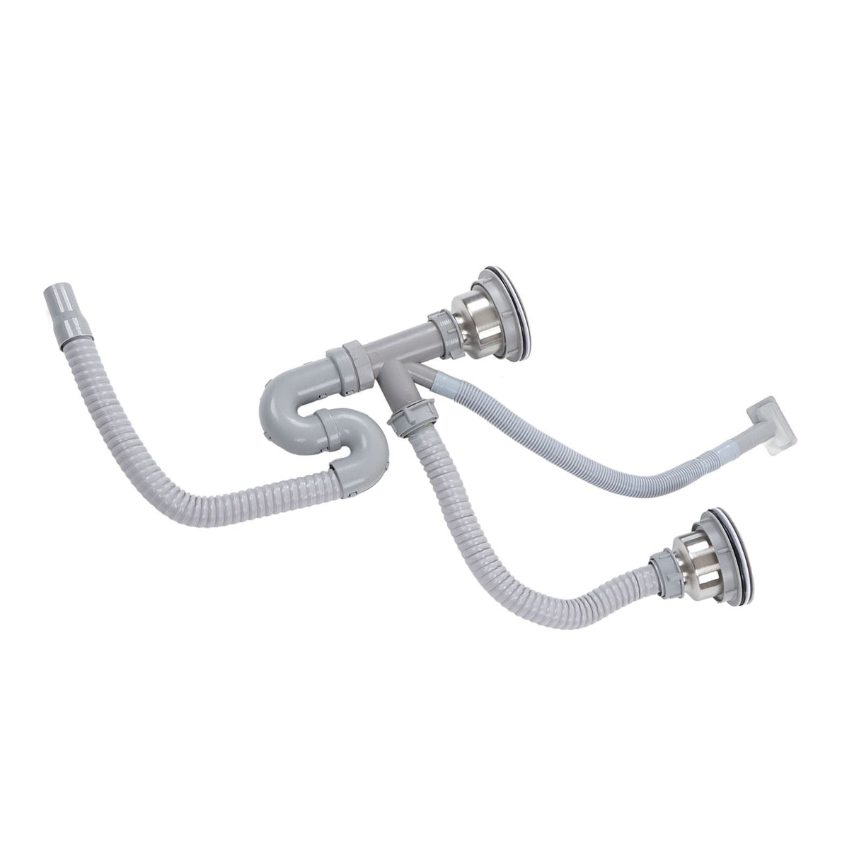 Kitchen Sink Drainer Pipe Stainless Steel S Bent with Double Drains Sewer Pipe Set for Bathroom Home