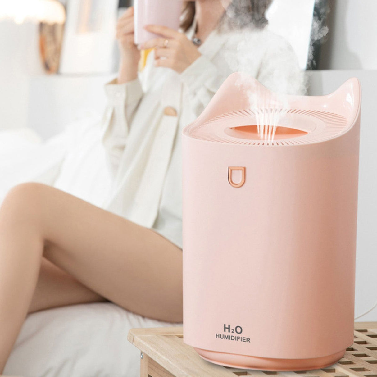 2L Air Humidifier USB Deep Hydration Fine Spout Multifunction Desk Humidifier Ambient Light for Office Pink