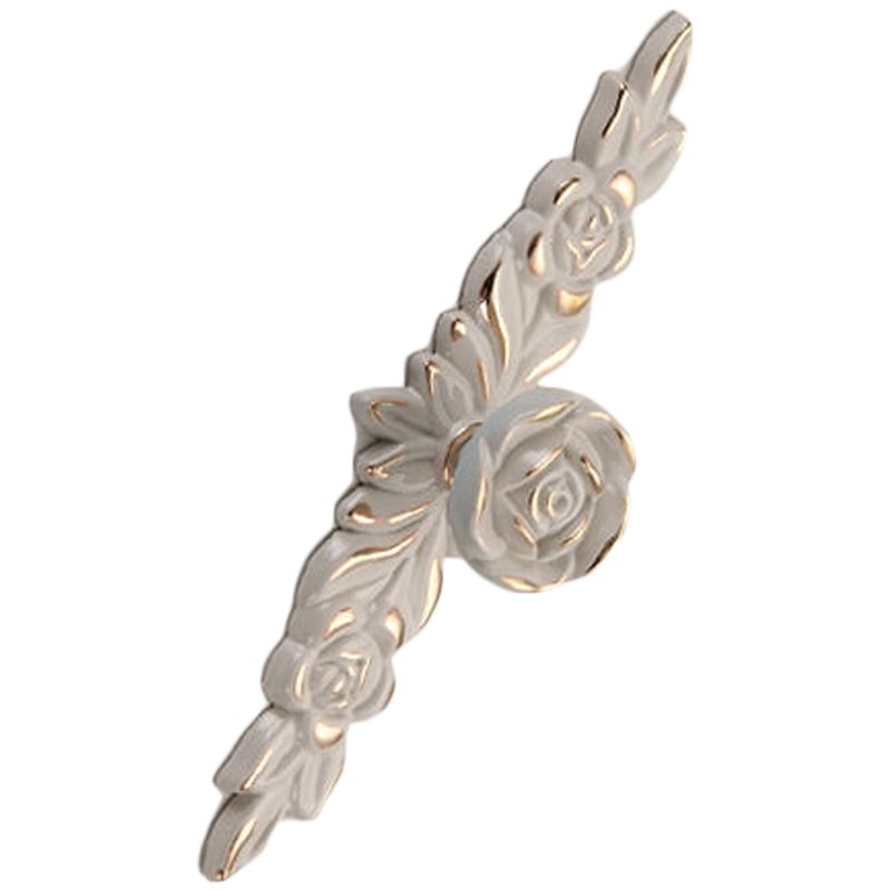 Euro Rose Cabinet Knobs Vintage Exquisite 3D Zinc Alloy Flower Drawer Pull Handles for Kitchen Bedroom and Bathroom Leaf Ivory with Gold Trim M