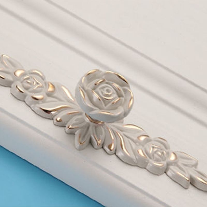 Euro Rose Cabinet Knobs Vintage Exquisite 3D Zinc Alloy Flower Drawer Pull Handles for Kitchen Bedroom and Bathroom Leaf Ivory with Gold Trim M