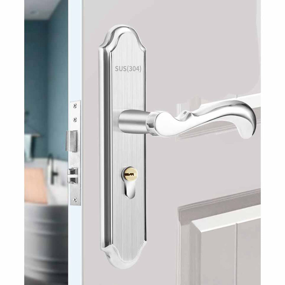 Keyed Entry Door Lock Silent Double Latch Irregular Stainless Steel Door Handle Lock for Bedroom Hotel Balcony