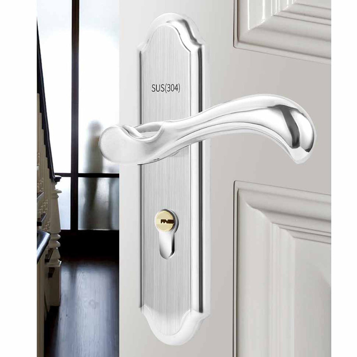 Keyed Entry Door Lock Silent Double Latch Irregular Stainless Steel Door Handle Lock for Bedroom Hotel Balcony