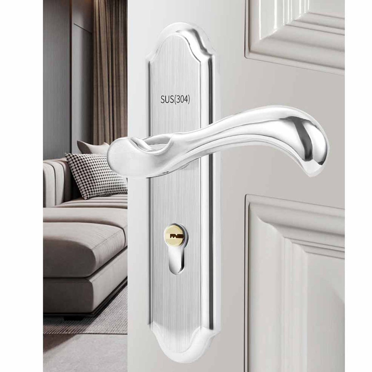 Keyed Entry Door Lock Silent Double Latch Irregular Stainless Steel Door Handle Lock for Bedroom Hotel Balcony