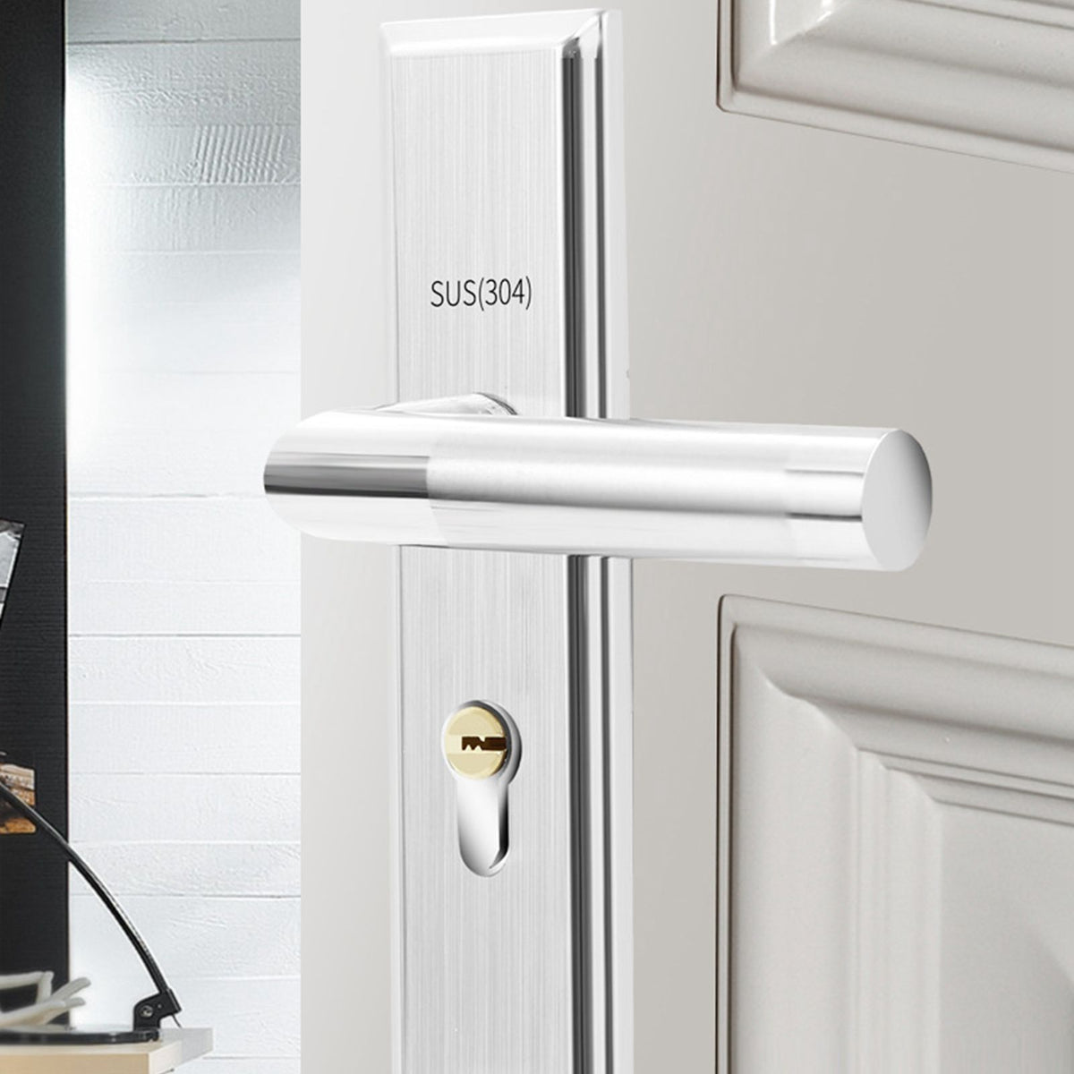 Stainless Steel Handle Door Lock Mechanical Magnetic Security Entry Lever Lock for Bedroom Hotel Balcony