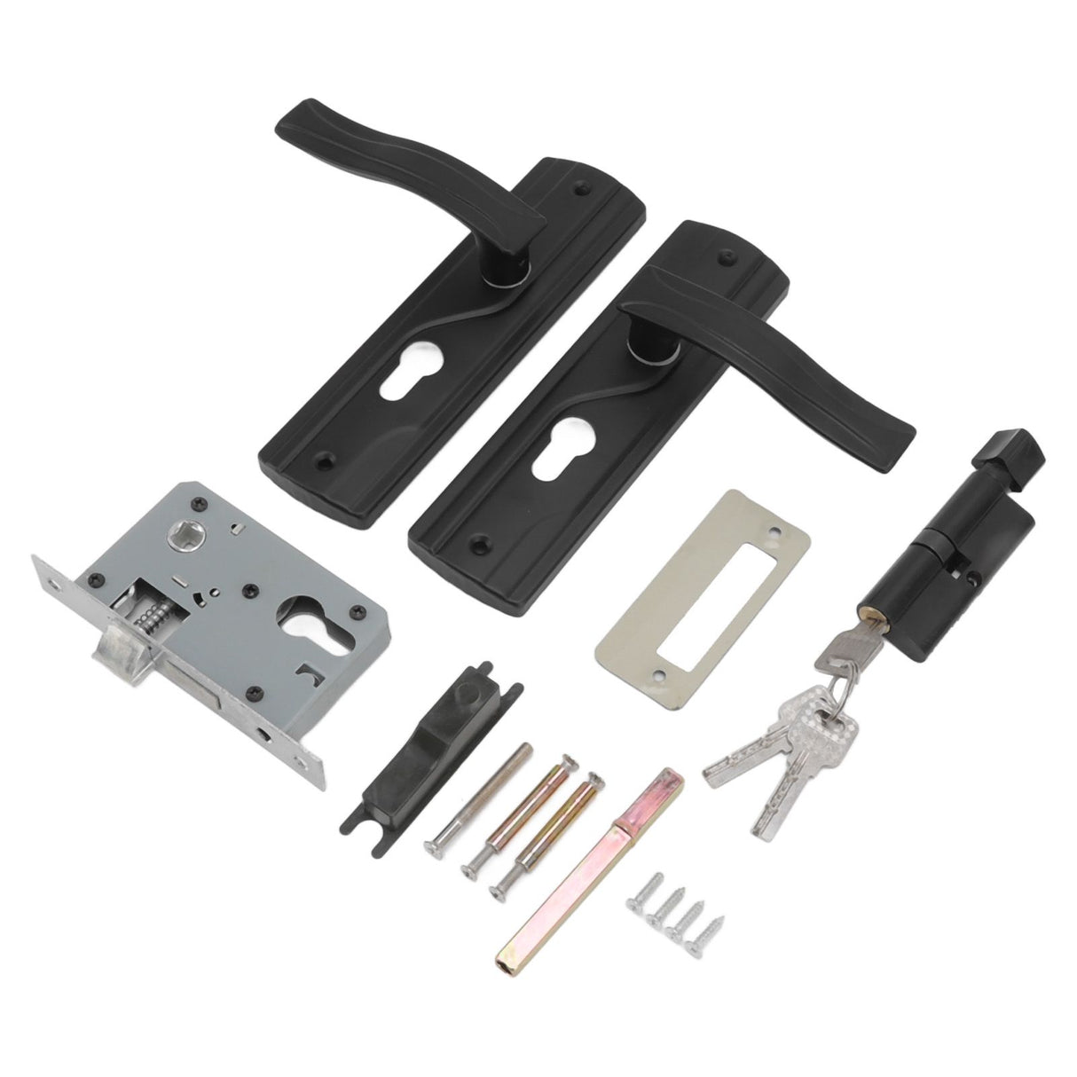 Door Handle Lock Manganese Steel Silent Bearing Universal Door Lever Lock Set with Keys for Home Bedroom Black