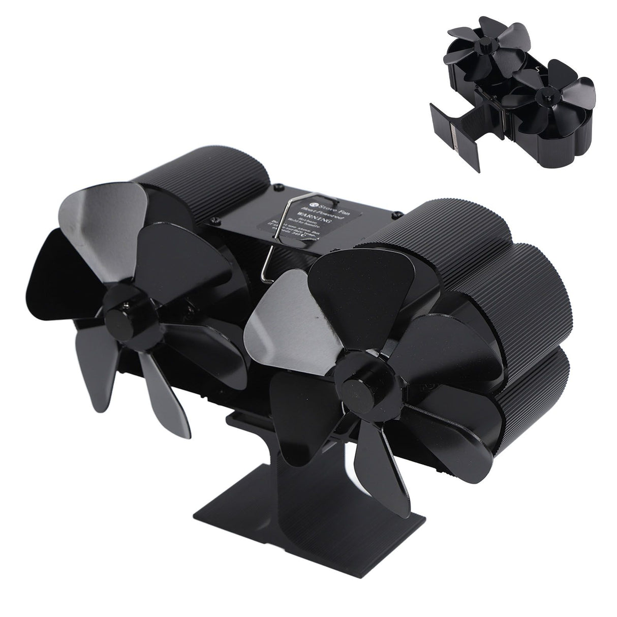 6 Blades Heat Powered Stove Fan Dual Head Fireplace Fan Home Non Electric Fan Black