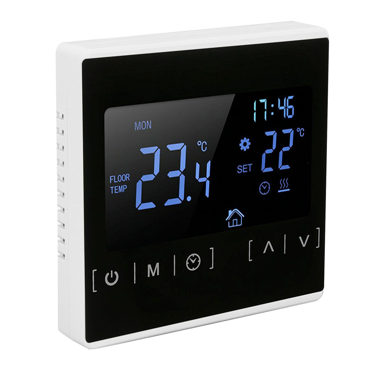 Smart Thermostat Backlit Touch Screen Dual Control Temperature Controller for Floor Heating High Power AC 85V‑240V White