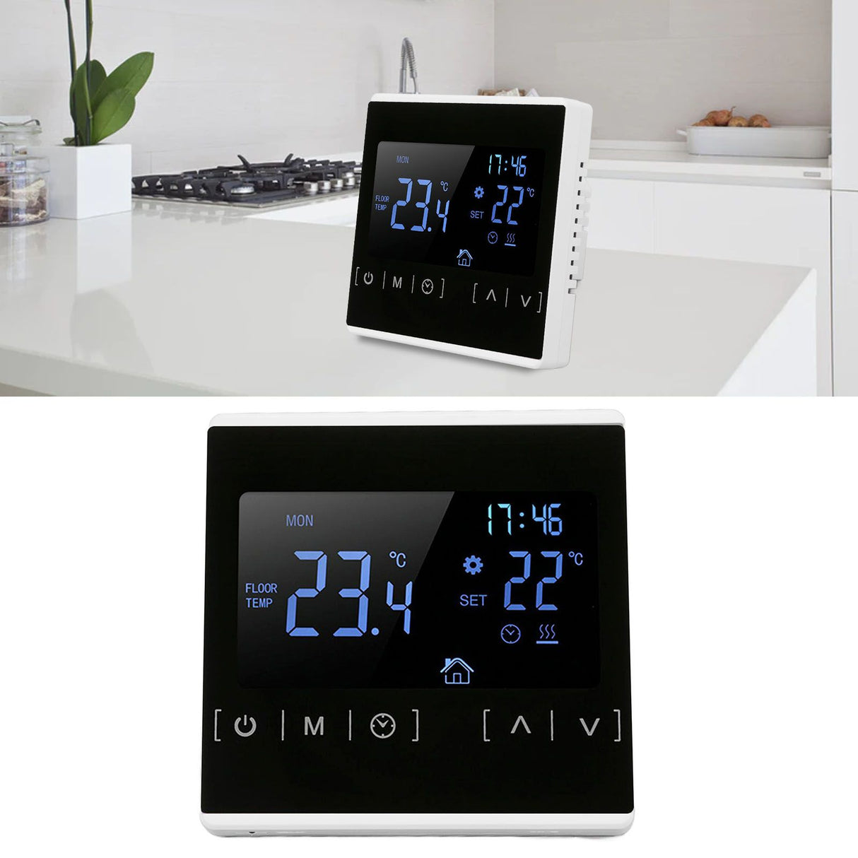 Smart Thermostat Backlit Touch Screen Dual Control Temperature Controller for Floor Heating High Power AC 85V‑240V White