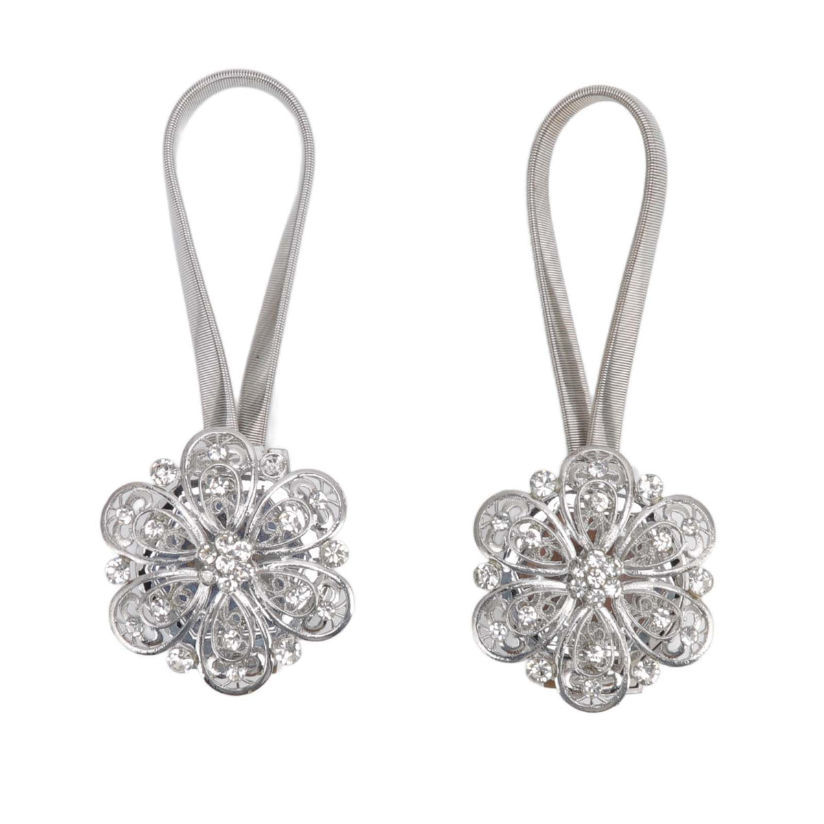 2Pcs Crystal Curtain Magnetic Tieback Stainless Steel Elegant Flower Curtain Clips Buckle for Living Room Bedroom