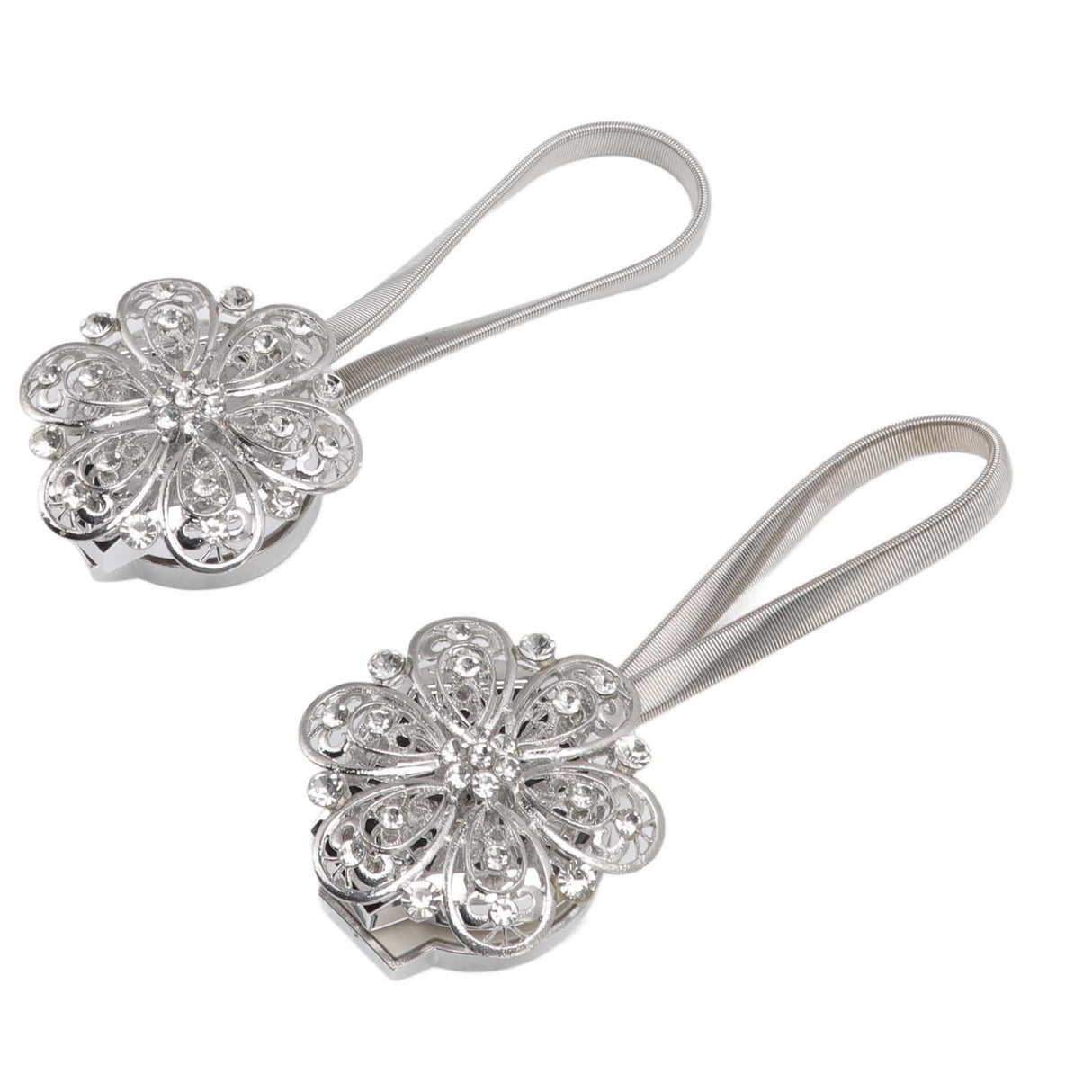 2Pcs Crystal Curtain Magnetic Tieback Stainless Steel Elegant Flower Curtain Clips Buckle for Living Room Bedroom