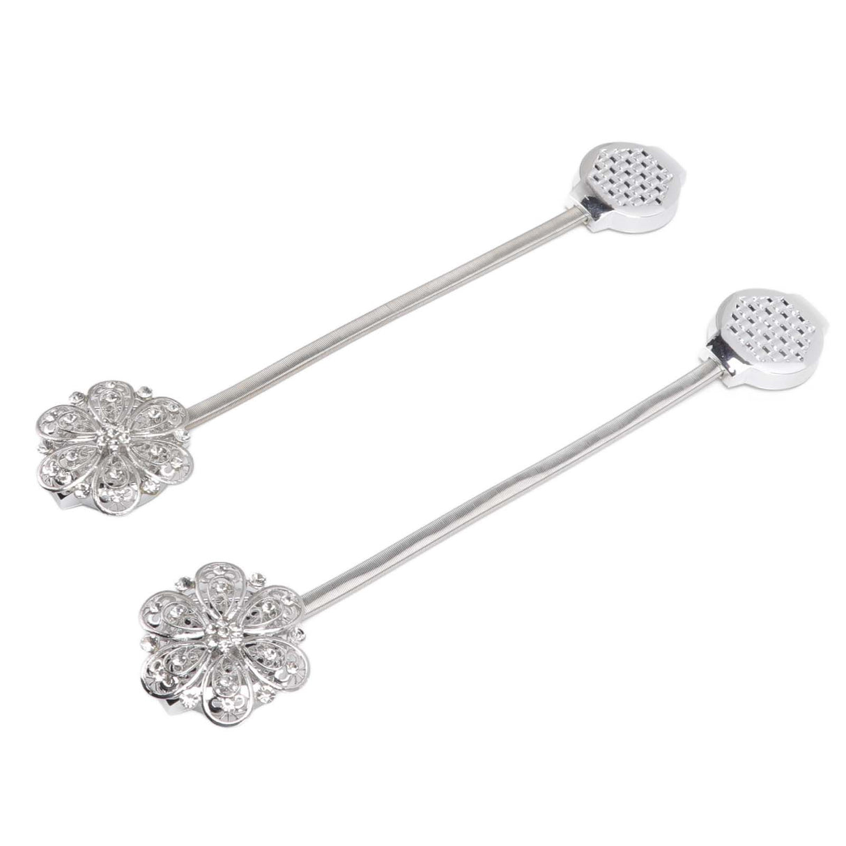2Pcs Crystal Curtain Magnetic Tieback Stainless Steel Elegant Flower Curtain Clips Buckle for Living Room Bedroom
