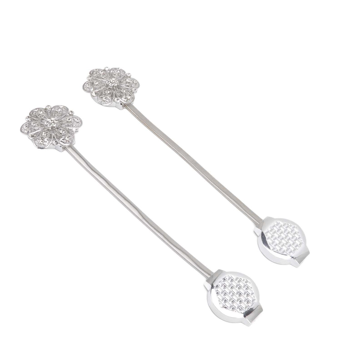 2Pcs Crystal Curtain Magnetic Tieback Stainless Steel Elegant Flower Curtain Clips Buckle for Living Room Bedroom