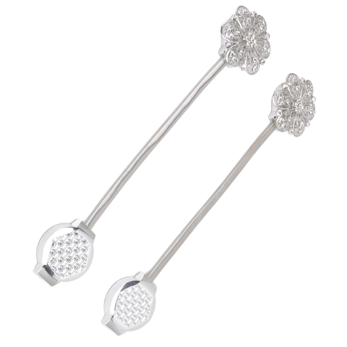 2Pcs Crystal Curtain Magnetic Tieback Stainless Steel Elegant Flower Curtain Clips Buckle for Living Room Bedroom