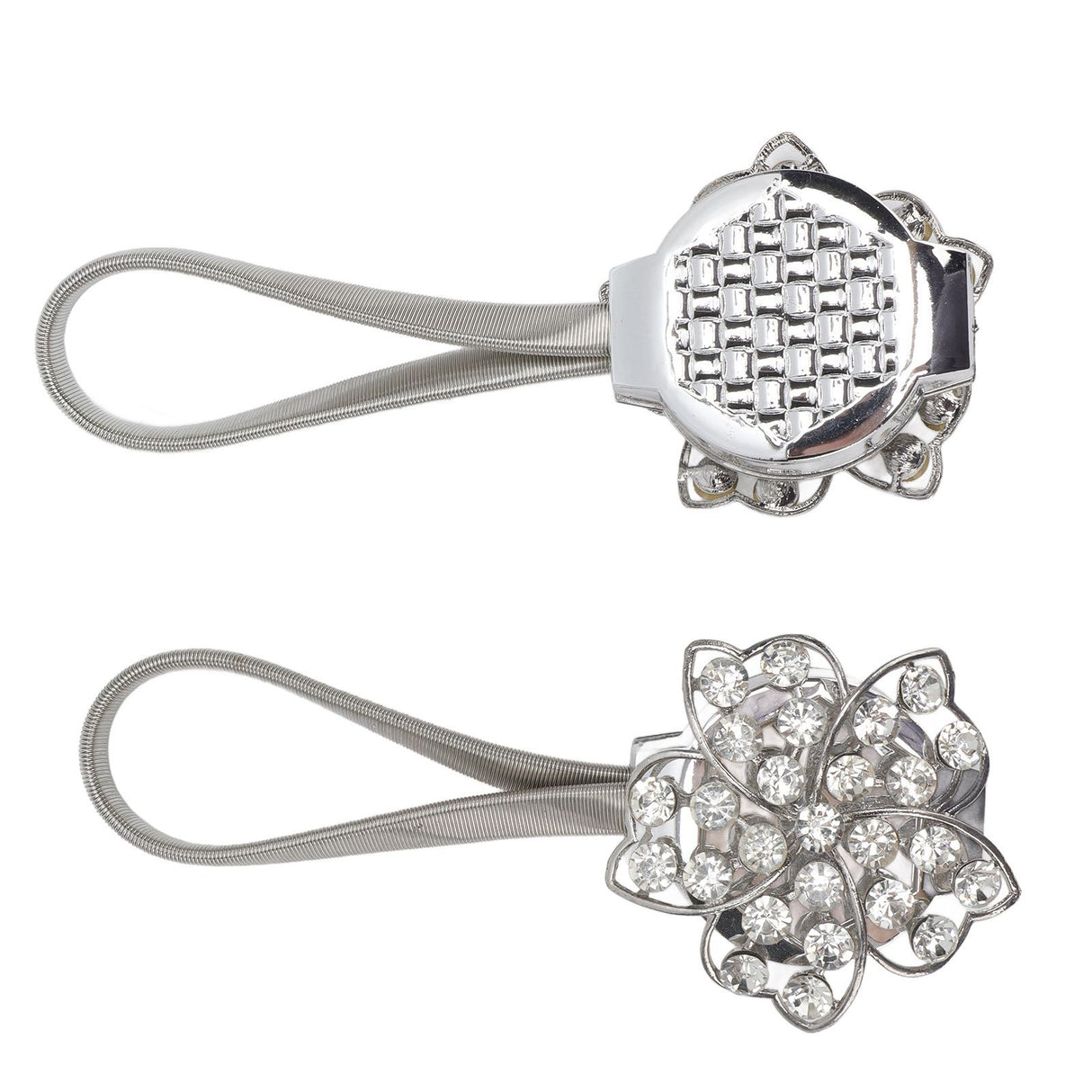 2Pcs Magnetic Curtain Tiebacks Stretchy Sparkling Crystal Flower Curtain Buckle Clips Stainless Wire Curtain Bind