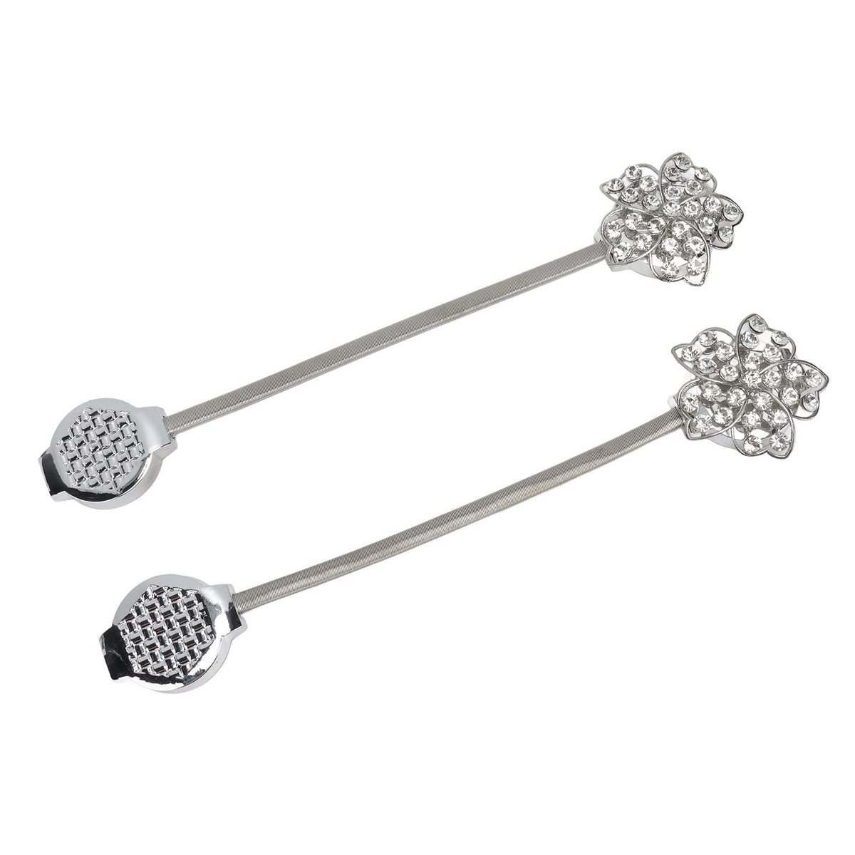 2Pcs Magnetic Curtain Tiebacks Stretchy Sparkling Crystal Flower Curtain Buckle Clips Stainless Wire Curtain Bind