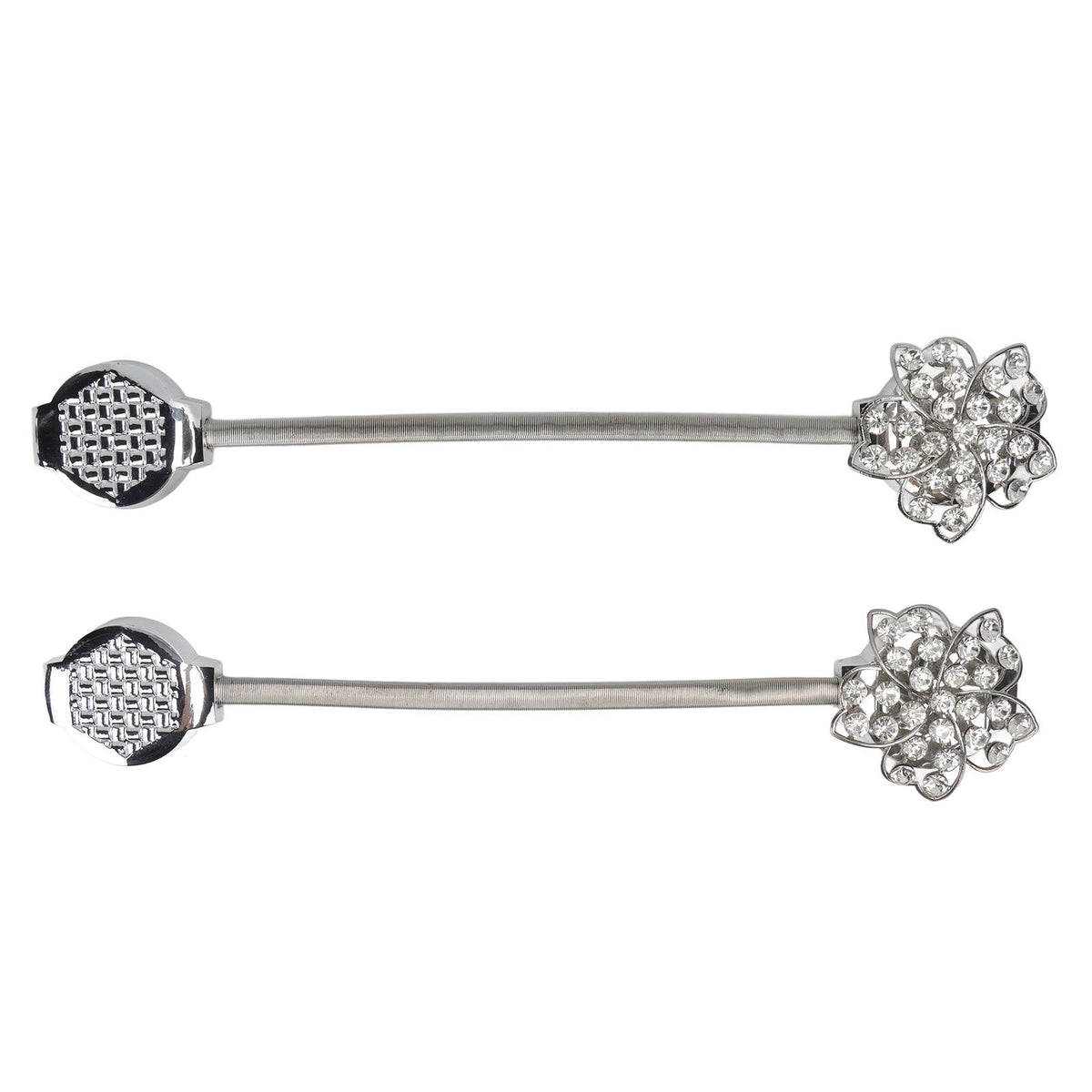 2Pcs Magnetic Curtain Tiebacks Stretchy Sparkling Crystal Flower Curtain Buckle Clips Stainless Wire Curtain Bind