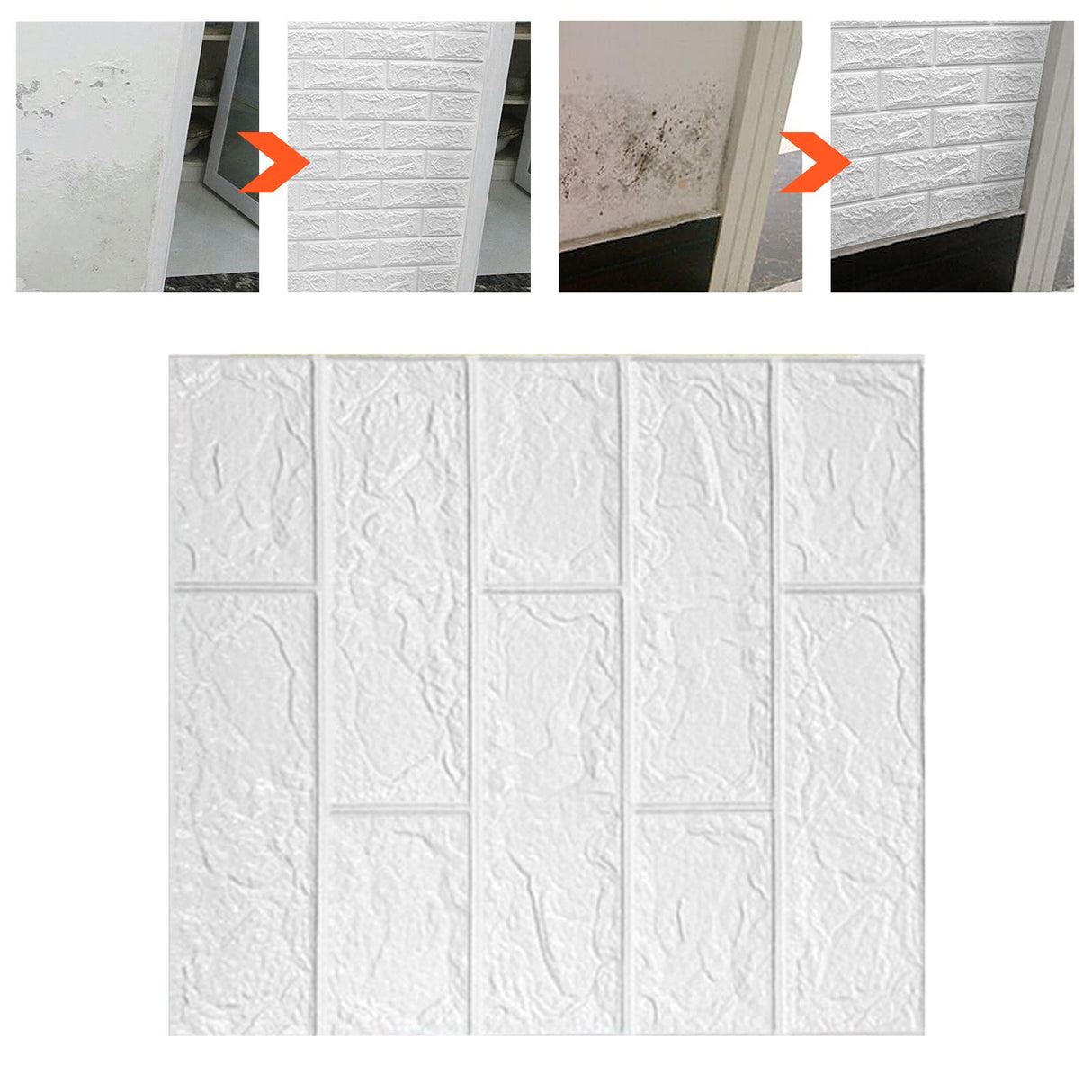 3D Wallpaper Self Adhesive Waterproof Cuttable Odorless Faux Brick Wall Panel for Living Room Bedroom White 10pcs