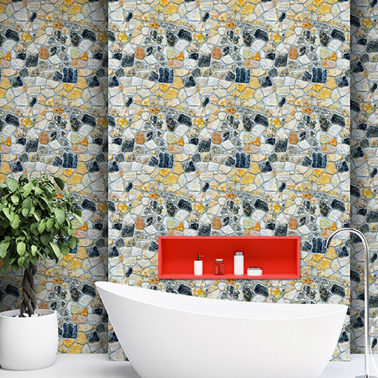 45cmx10m Simulated Stone Wallpaper Home Brick Grain Wall Sticker Colorful Rock Pattern