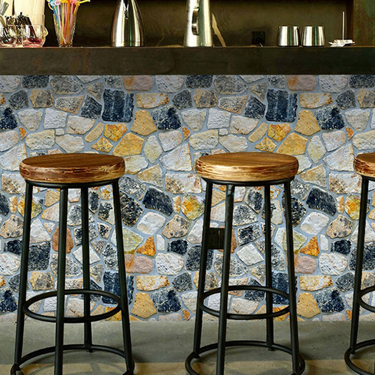 45cmx10m Simulated Stone Wallpaper Home Brick Grain Wall Sticker Colorful Rock Pattern