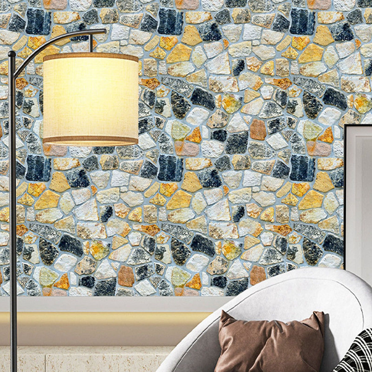45cmx10m Simulated Stone Wallpaper Home Brick Grain Wall Sticker Colorful Rock Pattern