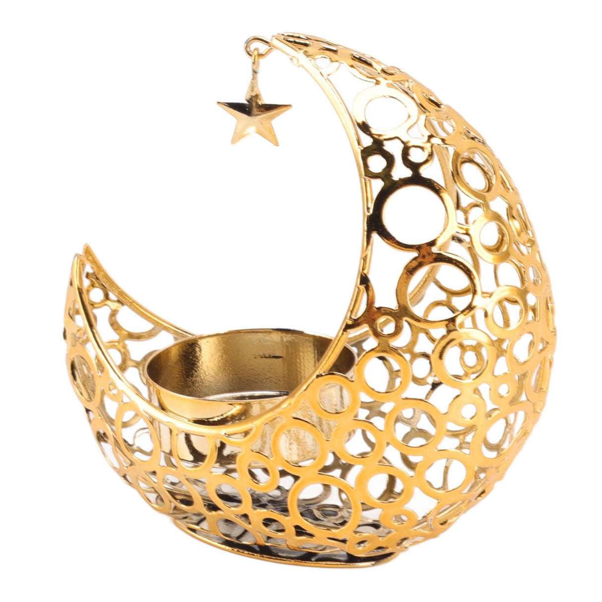Romantic Moon Candlestick Iron Hollowed Candle Holder for Weddings Christmas Decoration Dining Coffee Table Gold