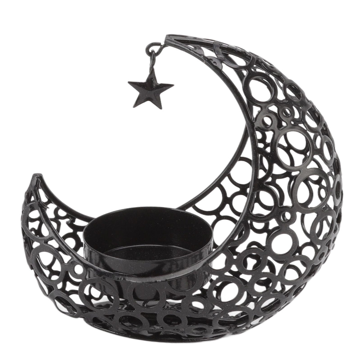 Romantic Moon Candlestick Iron Hollowed Candle Holder for Weddings Christmas Decoration Dining Coffee Table Black