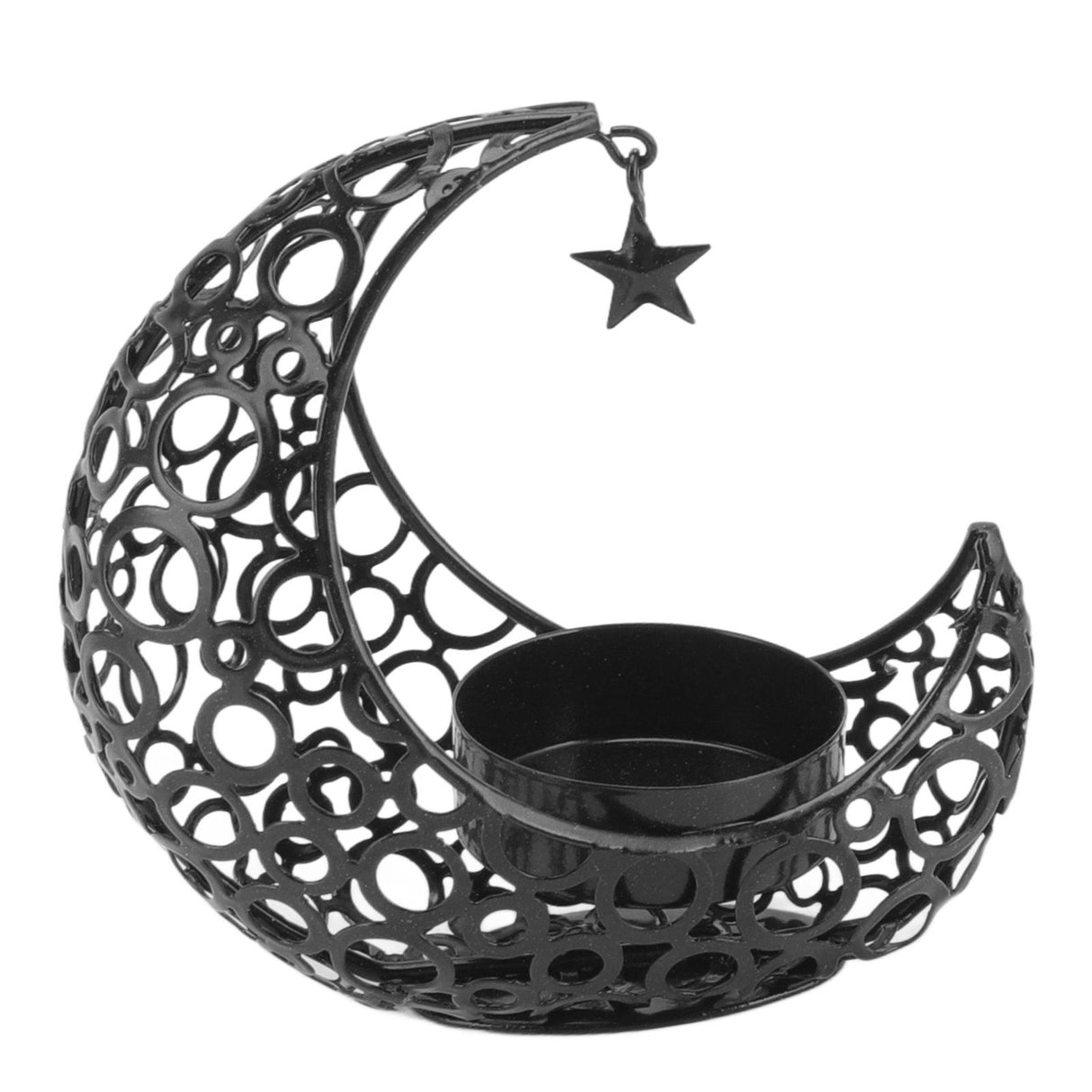 Romantic Moon Candlestick Iron Hollowed Candle Holder for Weddings Christmas Decoration Dining Coffee Table Black