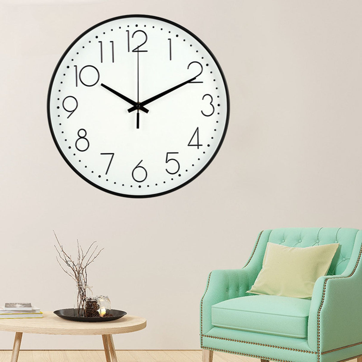 8 Inch Silent Wall Clock Non Ticking Decorative Easy to Read Round Wall Clock for Home Livingroom Black Frame White Bootom Black Word