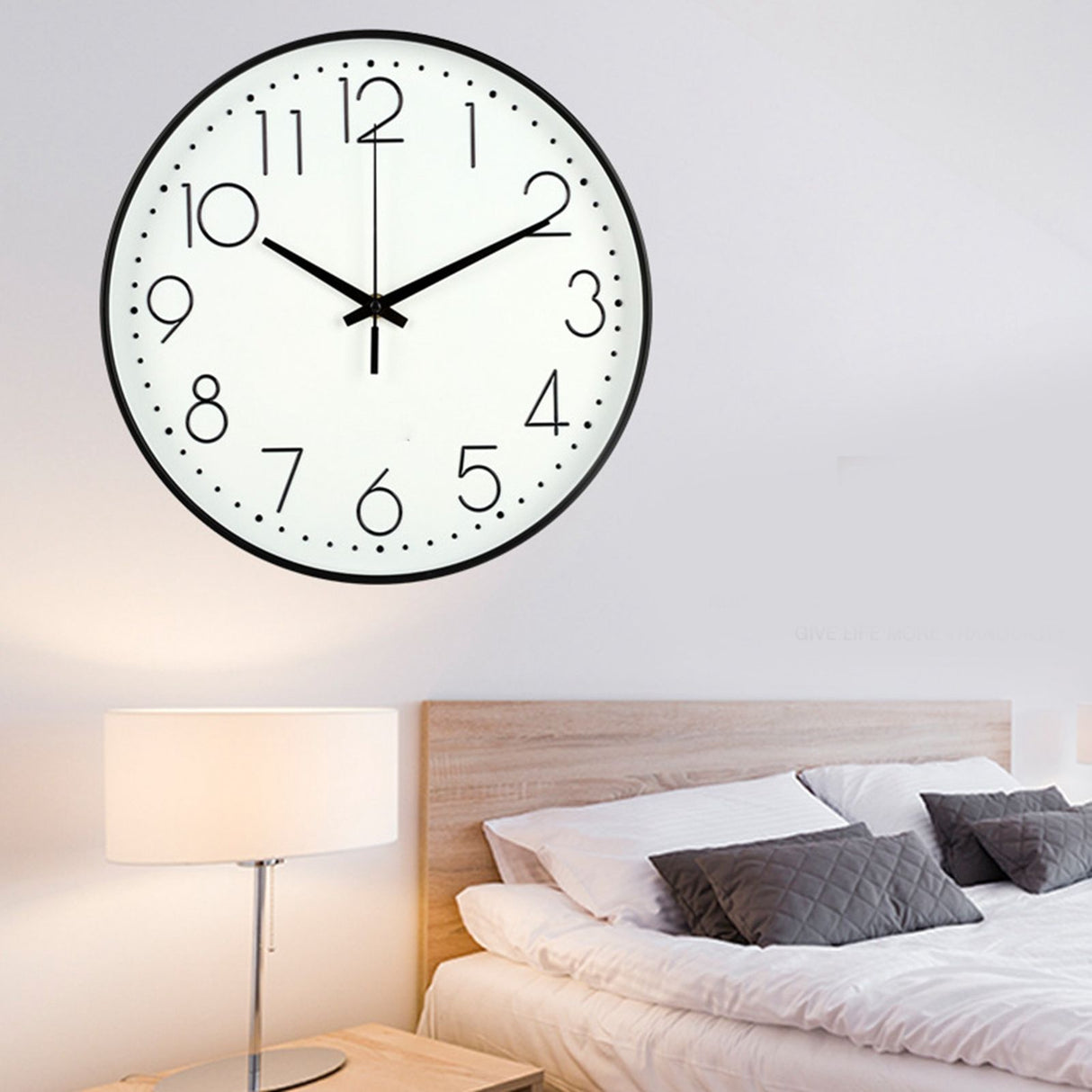 8 Inch Silent Wall Clock Non Ticking Decorative Easy to Read Round Wall Clock for Home Livingroom Black Frame White Bootom Black Word