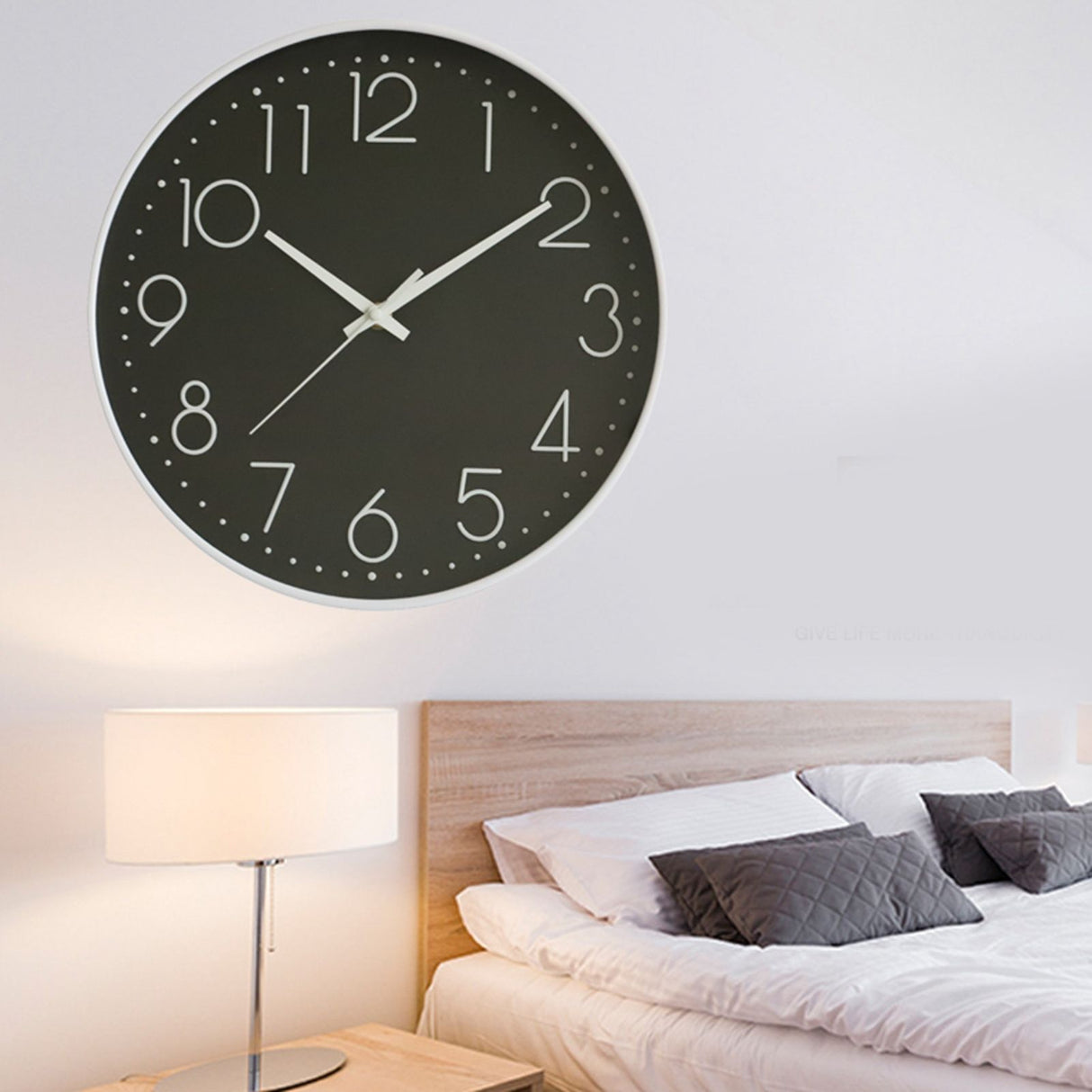 8 Inch Silent Wall Clock Non Ticking Decorative Easy to Read Round Wall Clock for Home Livingroom White Frame Black Bootom White Word